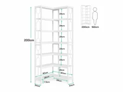 Esquina de biblioteca, estantería industrial de 7 niveles, estanterías de esquina de madera y metal, estantería de exhibición autoportante para el salón^Tribesigns New