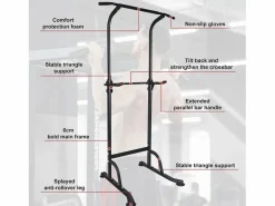 Aparato De Musculación|Estación de entrenamiento multifuncional de altura regulable, barra para dominadas y fondos, acero, (120x40x11 cm)