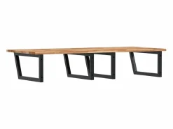 vidaxl Estante de lavabo de pared acero y madera maciza de acacia Marru00f3n New
