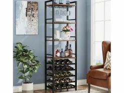 Estante de vinos autónoma de 9 niveles con soporte de vidrio y estantes de almacenamiento, Estante para botellas de vino, de color marrón rústico^Tribesigns Discount