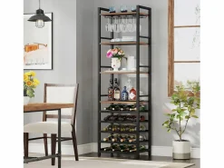 Estante de vinos autónoma de 9 niveles con soporte de vidrio y estantes de almacenamiento, Estante para botellas de vino, de color marrón rústico^Tribesigns Discount