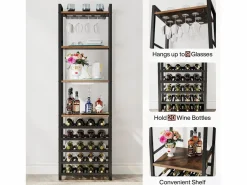 Estante de vinos autónoma de 9 niveles con soporte de vidrio y estantes de almacenamiento, Estante para botellas de vino, de color marrón rústico^Tribesigns Discount