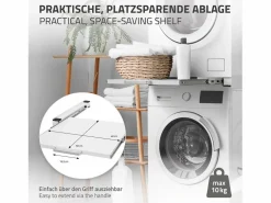 ML-DESIGN Mueble Para Lavadora|Estante extraíble intermedio entre lavadora y secadora 60 x 60 cm con asa