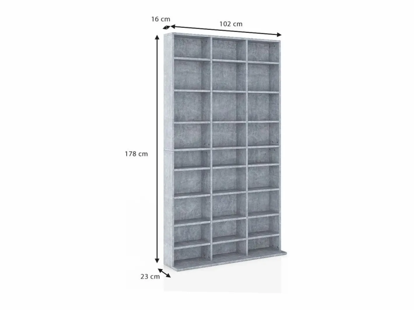 Vicco Estantería|Estante para CDs hormigón 102x16x178 jukebox