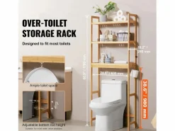 Estante Wc Meuble SucceBuy Estante de Almacenamiento a 3 Niveaux para Baños, Organizador ajustable en Bambú con 3 Ganchos, Autónomo^ Clearance