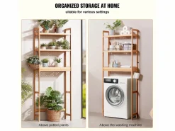 Estante Wc Meuble SucceBuy Estante de Almacenamiento a 3 Niveaux para Baños, Organizador ajustable en Bambú con 3 Ganchos, Autónomo^ Clearance