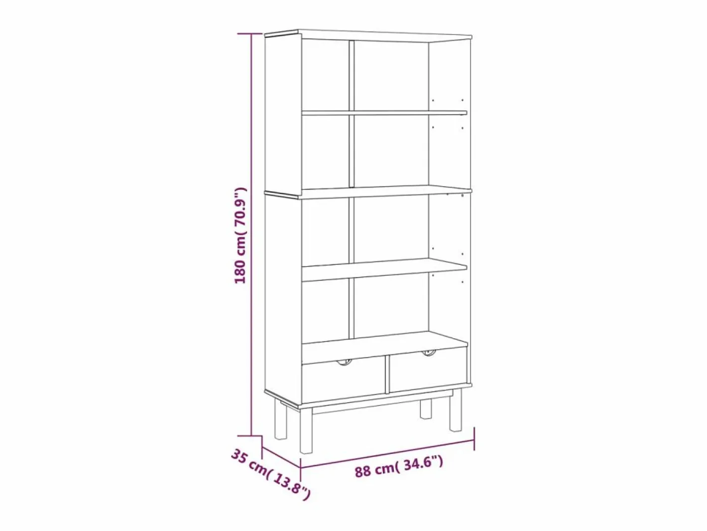 Estantería con 2 cajones OTTA madera maciza de pino marrón^vidaxl Outlet