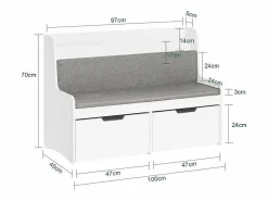 Estantería con cojín de Asiento Banco Almacenamiento Infantil con 2 cajones con Ruedas 100 x 45 x 70 cm KMB66-W ES^Sobuy Online