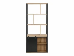 Vente-unique Estantería con espacio de almacenamiento y 1 puerta corredera de MDF - Natural y Negro - YALENA Negro / Color natural claro Outlet