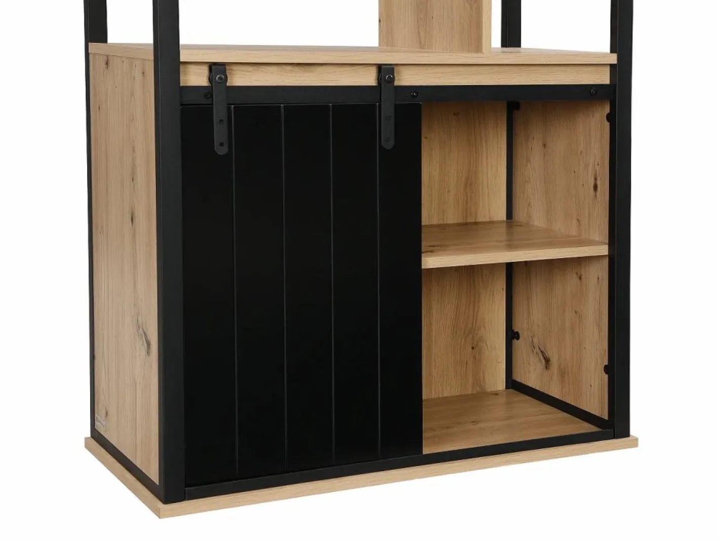 Vente-unique Estantería con espacio de almacenamiento y 1 puerta corredera de MDF - Natural y Negro - YALENA Negro / Color natural claro Outlet