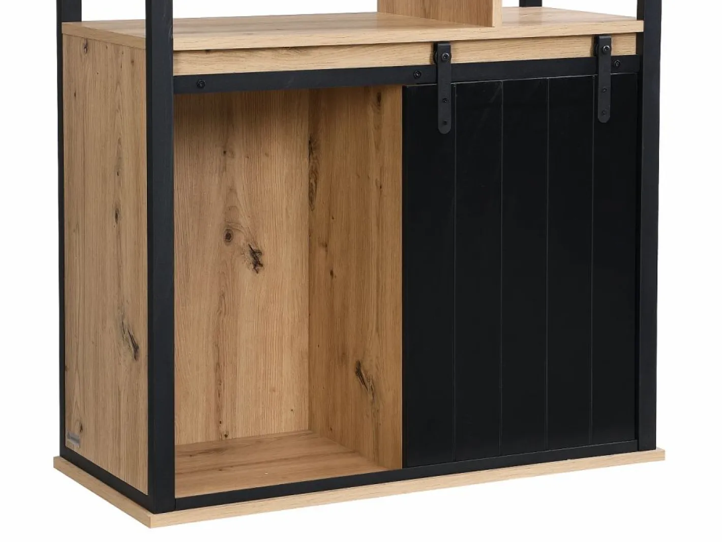 Vente-unique Estantería con espacio de almacenamiento y 1 puerta corredera de MDF - Natural y Negro - YALENA Negro / Color natural claro Outlet
