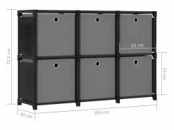 Estantería de 6 cubos con cajas tela negra 103x30x72,5 cm^Clicnbuy New