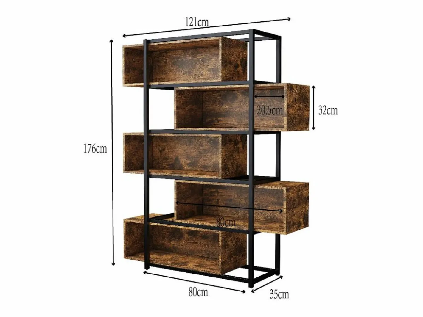 Merax Estantería de 5 niveles con estantes - 121 x 35 x 176 cm - Madera MDF y tubo de acero - Marrón Color natural claro Sale