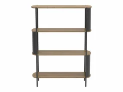 Calicosy Estantería|Estantería de 4 niveles con acabado de madera y laterales de metal negro H133,5 cm - EKLO