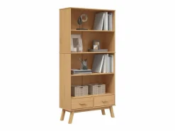 Clicnbuy Librería|Estantería de 4 niveles OLDEN madera maciza de pino marrón