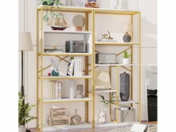 Hauss Spole Estantería de 160 x 29,5 x 180 cm - Metal y MDF - Dorado y Blanco Hot