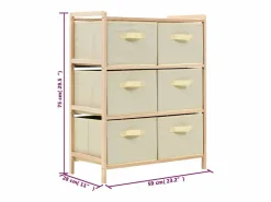 vidaxl Estantería de almacenaje 6 cestas de tela madera de cedro Beige Best