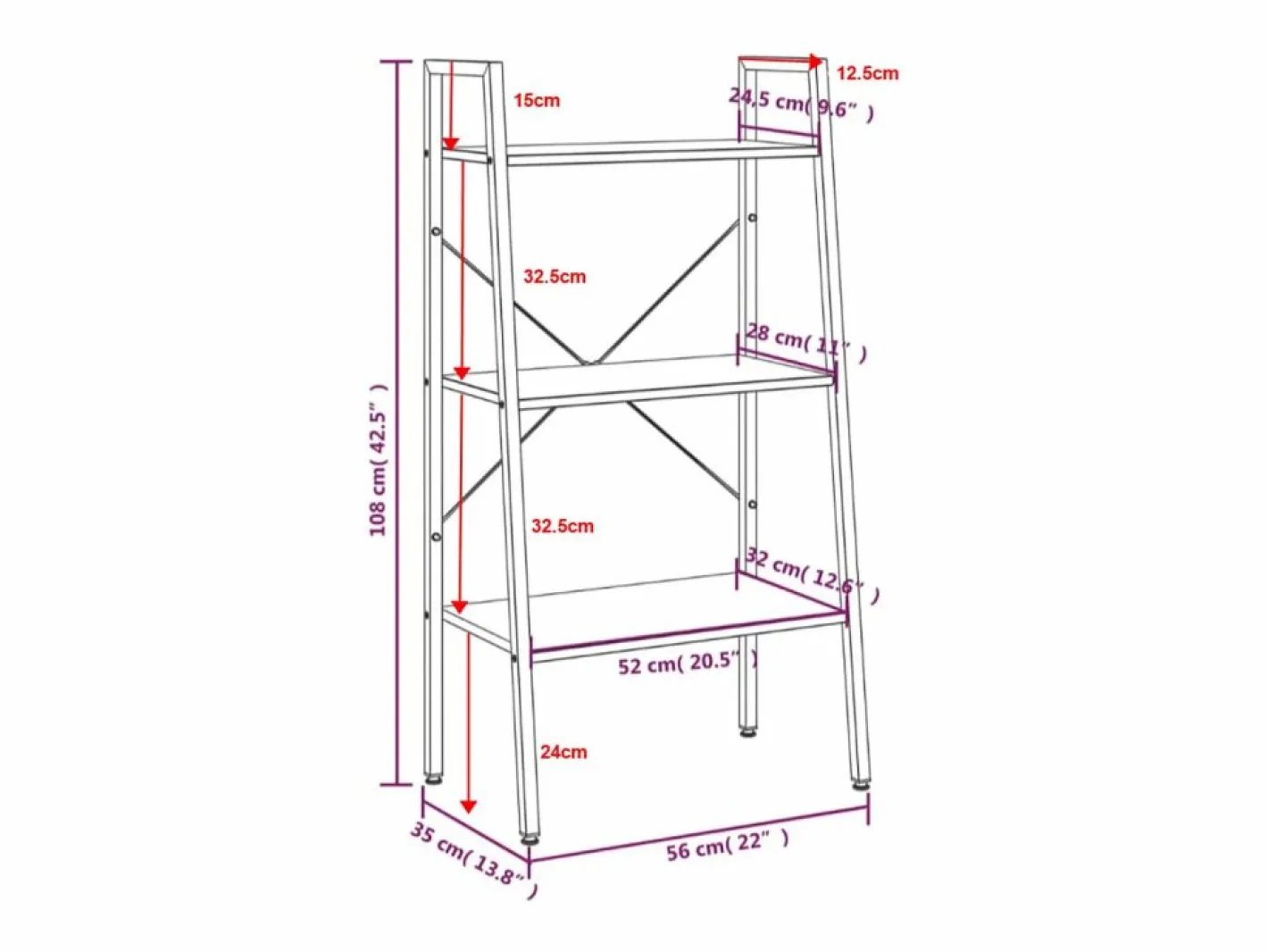 Clicnbuy Estantería|Estantería de pie 3 baldas marrón claro y negro 56x35x108 cm