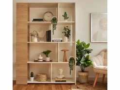 Estantería Decorativa, Librería, Separador Ambientes, Acabado en Roble y , Medidas: 176 cm (Alto) x 129 cm (Ancho) x 28 cm (Fondo) – Meyvaser^ Hot