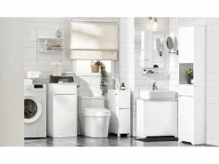 Sobuy Estantería Sobre Inodoro|Estantería Estrecha para Nichos para Baño Armario Móvil Multifuncional de Almacenaje Mueble Auxiliar con 2 Cajones y 4 Ruedas 60 x 20 x 75 BZR111-W ES