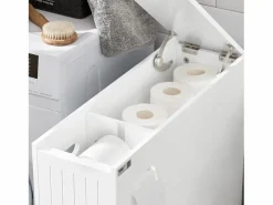 Sobuy Estantería Sobre Inodoro|Estantería Estrecha para Nichos para Baño Armario Móvil Multifuncional de Almacenaje Mueble Auxiliar con 2 Cajones y 4 Ruedas 60 x 20 x 75 BZR111-W ES
