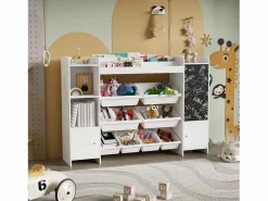 Accesorios De Almacenaje|Estantería infantil con 8 compartimentos y tablero de dibujo, color