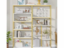 Estantería moderna 160x29,5x180 cm - Estantes a varios niveles - Estructura de tubos de acero y MDF - Forma rectangular - y blanco^ModernLuxe Hot