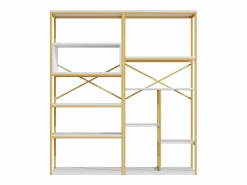 Estantería moderna 160x29,5x180 cm - Estantes a varios niveles - Estructura de tubos de acero y MDF - Forma rectangular - y blanco^ModernLuxe Hot