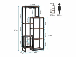 Estantería para vinos autónoma de 5 niveles con soporte de vidrio y espacio para almacenar vinos, estantería industrial para bar, cocina, comedor (marrón)^Tribesigns New