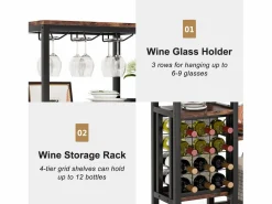 Estantería para vinos autónoma de 5 niveles con soporte de vidrio y espacio para almacenar vinos, estantería industrial para bar, cocina, comedor (marrón)^Tribesigns New