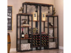 Estantería para vinos autónoma de 5 niveles con soporte de vidrio y espacio para almacenar vinos, estantería industrial para bar, cocina, comedor (marrón)^Tribesigns New