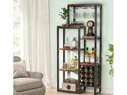Estantería para vinos autónoma de 5 niveles con soporte de vidrio y espacio para almacenar vinos, estantería industrial para bar, cocina, comedor (marrón)^Tribesigns New