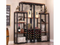 Estantería para vinos autónoma de 5 niveles con soporte de vidrio y espacio para almacenar vinos, estantería industrial para bar, cocina, comedor (marrón)^Tribesigns New