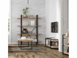 Basic Estantería|Estantería Plank 4 estantes metal roble nordish/negro 180x150x30 cm Adec