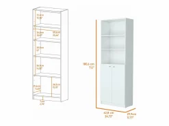 TuHome Estanteria Recta Home en Melamina con 2 puertas y 3 estantes , 180.59 cm X 62.78 cm X 29.89 cm , Blanco Sale