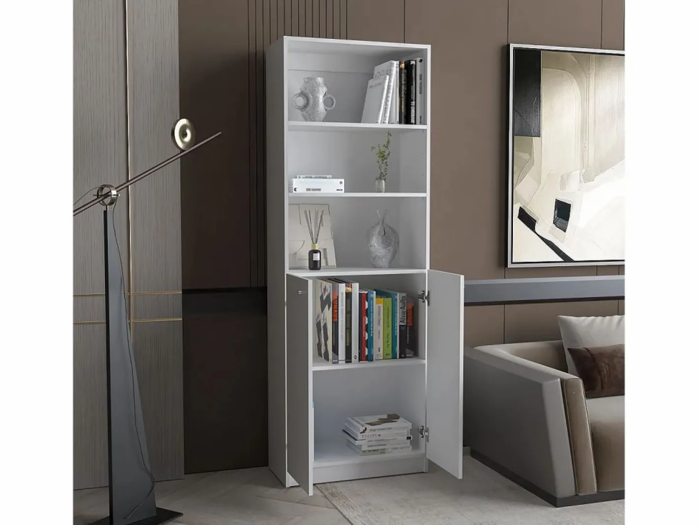TuHome Estanteria Recta Home en Melamina con 2 puertas y 3 estantes , 180.59 cm X 62.78 cm X 29.89 cm , Blanco Sale