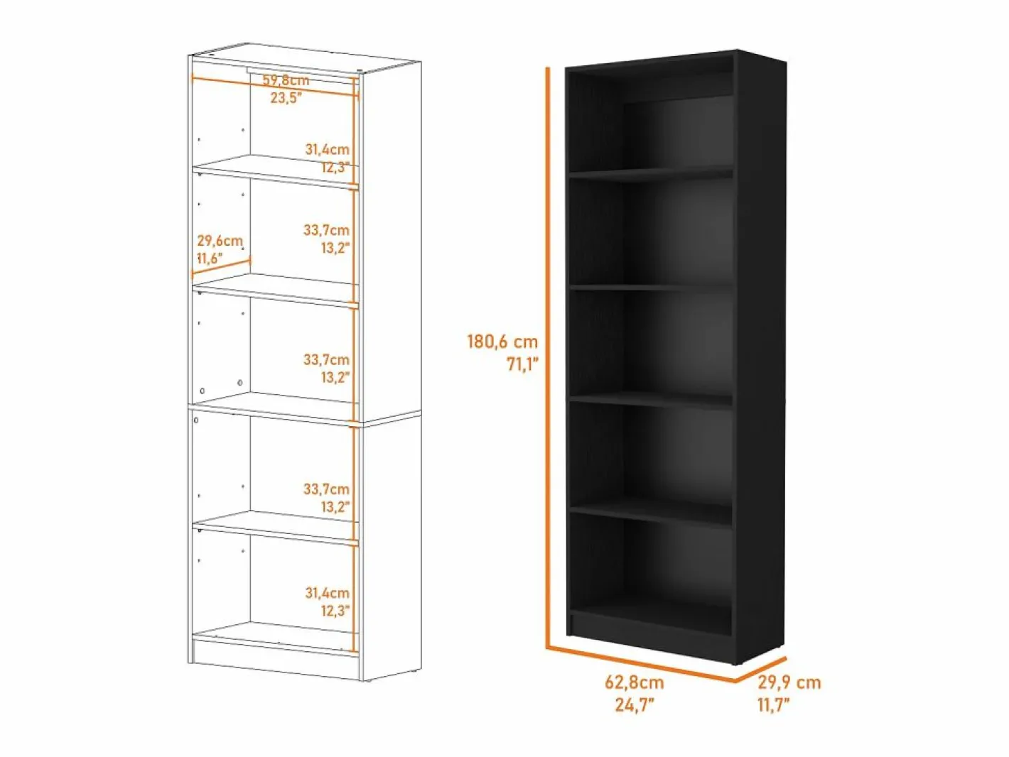 TuHome Armario Oficina|Estanteria Recta 4R Home en Melamina con 5 estantes , 180.59 cm X 62.73 cm X 29.71 cm ,