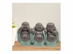 Zen Arôme Estatua de 3 budas risueños en poliresina Verde Online