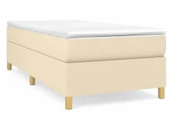 Clicnbuy Somier Tapizado|Estructura de cama box spring tela color crema 90x200 cm