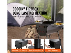 Estufa de Leña Portátil SucceBuy, 262 cm, Estufa de Camping para Barbacoa con Tubos para Exteriores Negro
