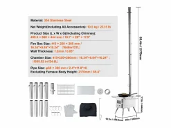 Brasero|Estufa de Leña Portátil SucceBuy para Acampada, Fabricada en Acero Inoxidable con Tubos de Chimenea