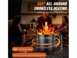 Estufa de Leña sin Humo SucceBuy Bonfire, 380 mm de Diámetro, en Acero Inoxidable Negro Clearance