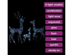 vidaxl Familia de renos de Navidad acrílico 300 LEDs frío Blanco Hot