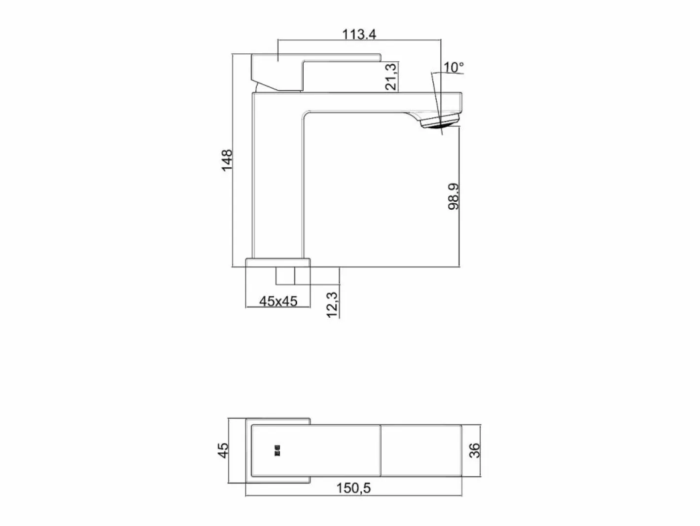Essebagno Fangolo grifo mezclador bajo cromado para lavabo Plateado