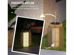 Farolillo solar Ashti luces LED natural Ø18x37 cm^Outsunny Outlet