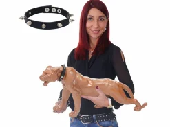 Figurita decorativa pantera con collar, antiguo alto brillo con collar^MCW New