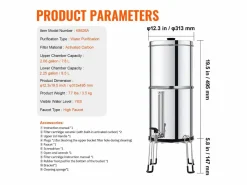 Pequeño Electrodoméstico|Filtro de Agua Alimentado por Gravedad SucceBuy, Sistema de Filtración de Agua por Gravedad 8,5 L 2 Filtros