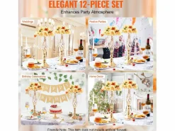 Florero SucceBuy - Juego de 12 Jarrones de Cristal de 49 cm, s, con Diseño Floral, para Bodas y Ceremonias, Metal/^ Sale
