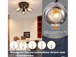 NETTLIFE Foco de techo de 3 llamas - Foco de techo redondo moderno de vidrio con giro de 350° para sala de estar Negro Discount