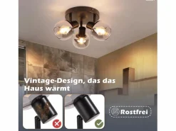 NETTLIFE Foco de techo de 3 llamas - Foco de techo redondo moderno de vidrio con giro de 350° para sala de estar Negro Discount